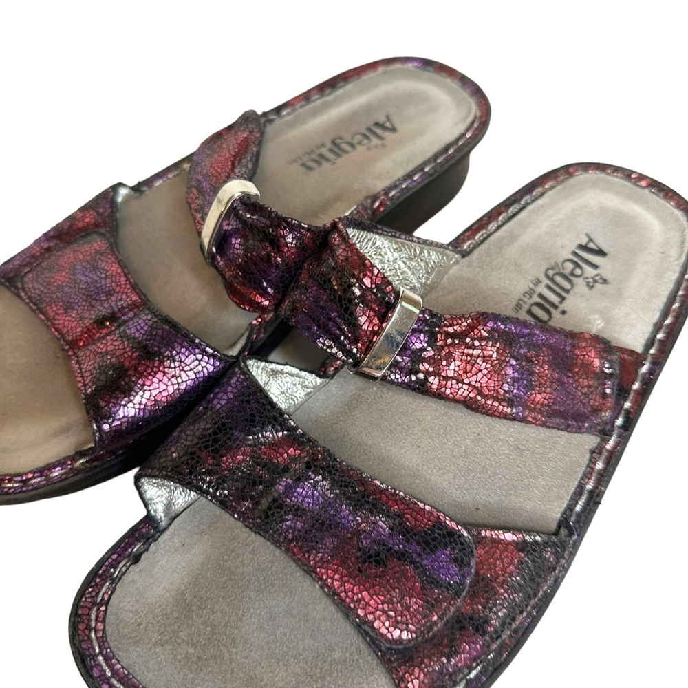 Alegria Karmen Sandals Womens Purple Metallic Slip On Adjustable Shoes Size 8 - Picture 2 of 9